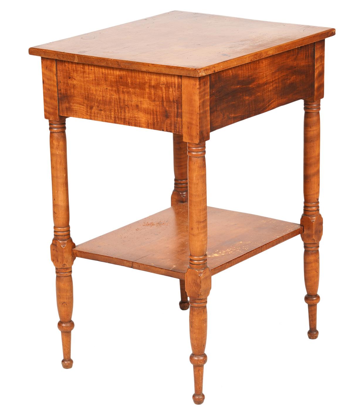 Early American Federal Tiger Maple One-Drawer Work Table or Stand, circa 1830 1