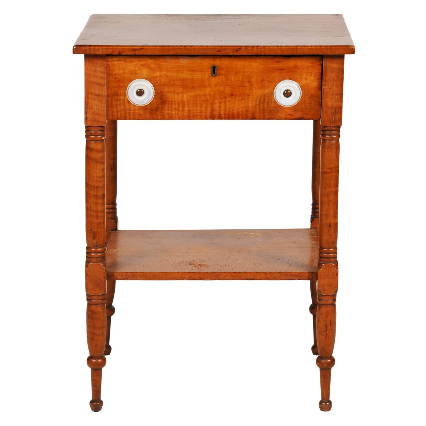 Early American Federal Tiger Maple One-Drawer Work Table or Stand, circa 1830