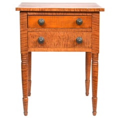 Early American Federal Two-Drawer Tiger Maple Work Table or Stand