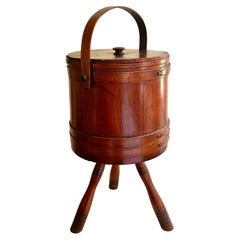 Early American Folk Art 19th Century Cherry Wood Firkin Sewing Box