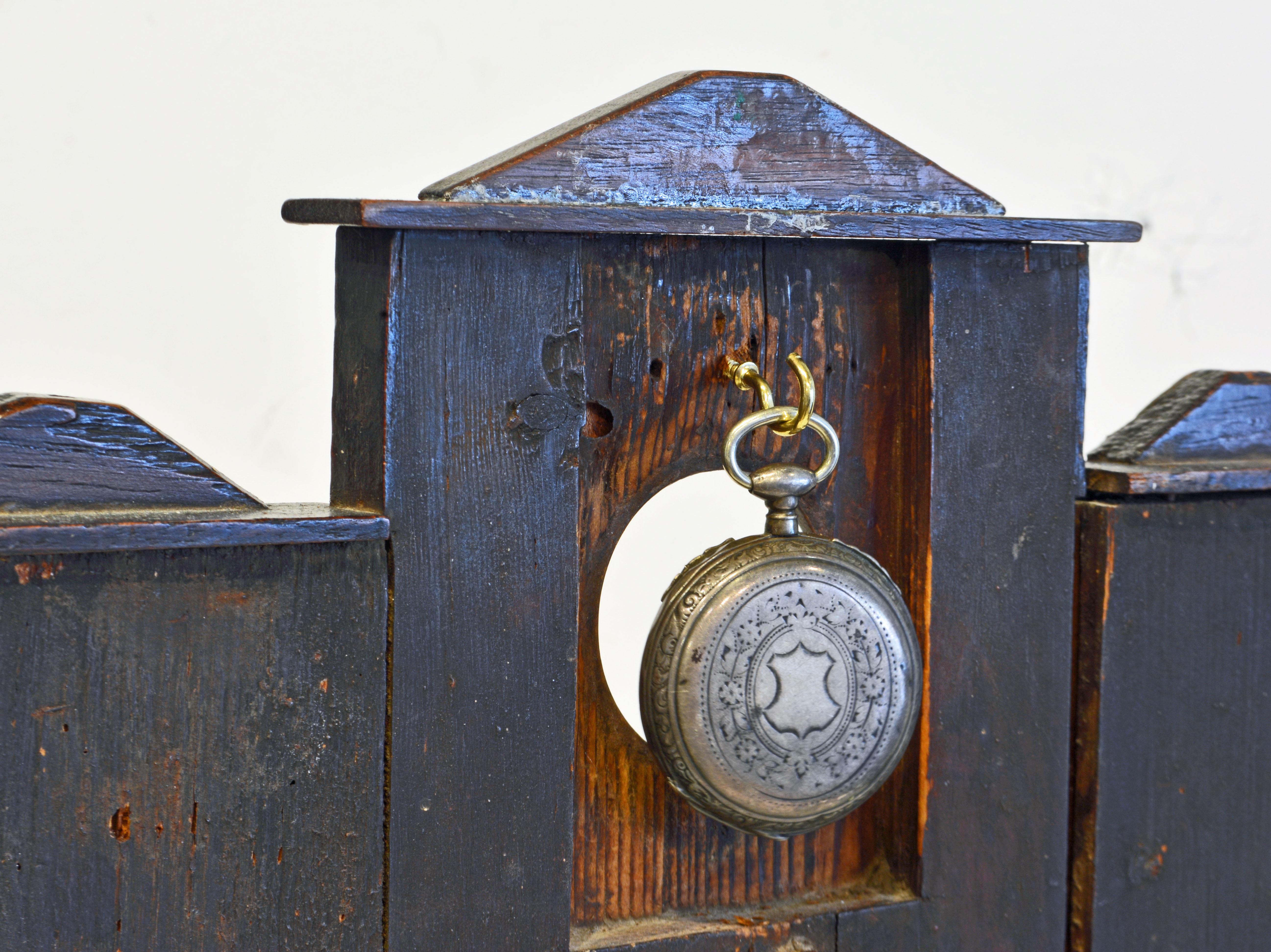 Early American Folk Art Pocket Watch Stand or Hutch in the form of a House In Good Condition In Ft. Lauderdale, FL