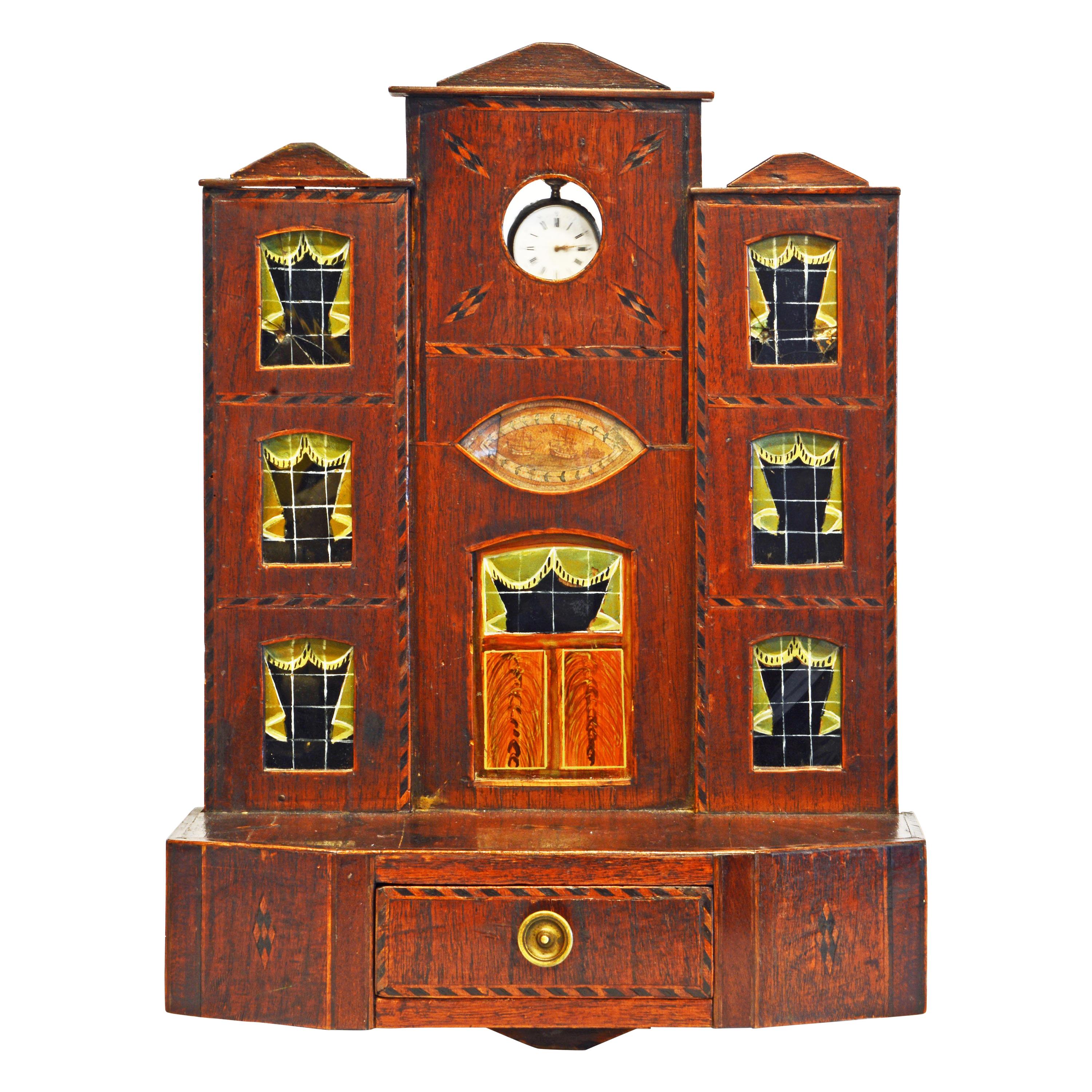 Early American Folk Art Pocket Watch Stand or Hutch in the form of a House