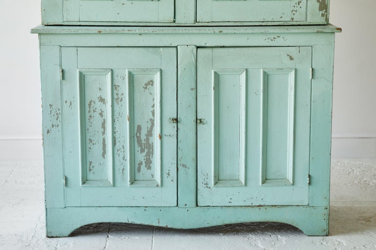 Early American Four Door Step Back Cupboard at 1stDibs