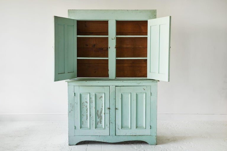 Early American Four Door Step Back Cupboard at 1stDibs