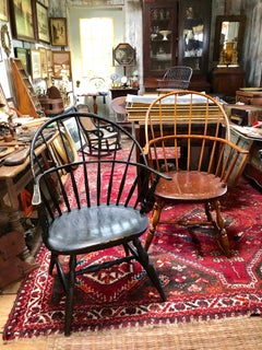 Early American Hoopback Windsor Chair, Oak and Hickory Wood 1840s, Antique Brown