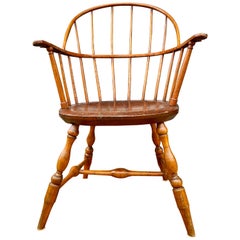 Early American Hoopback Windsor Chair, Oak and Hickory Wood 1840s, Antique Brown