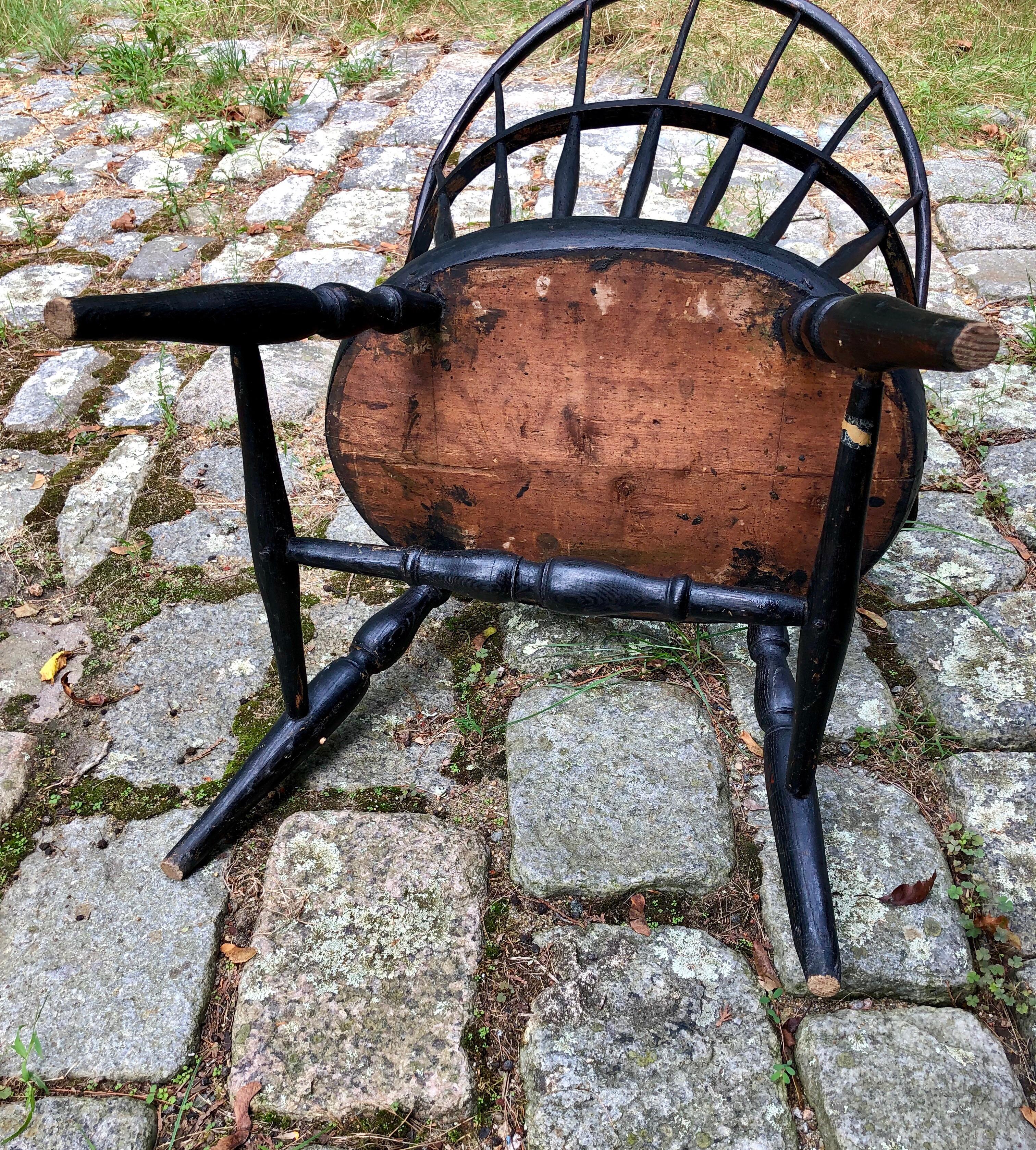 Early American Hoopback Windsor Chair, Oak and Hickory 1820s, Antique Black 4