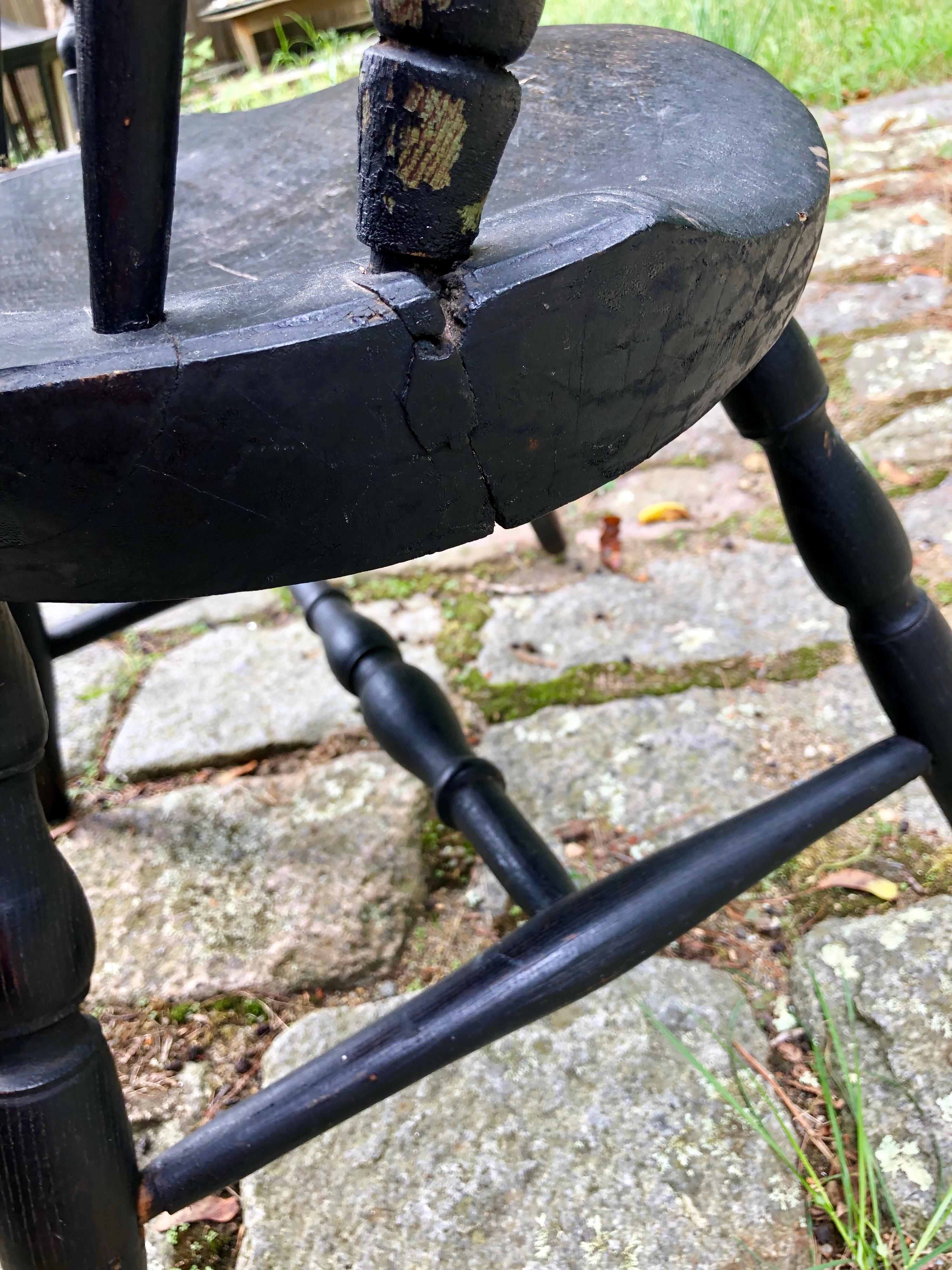 Early American Hoopback Windsor Chair, Oak and Hickory 1820s, Antique Black 6