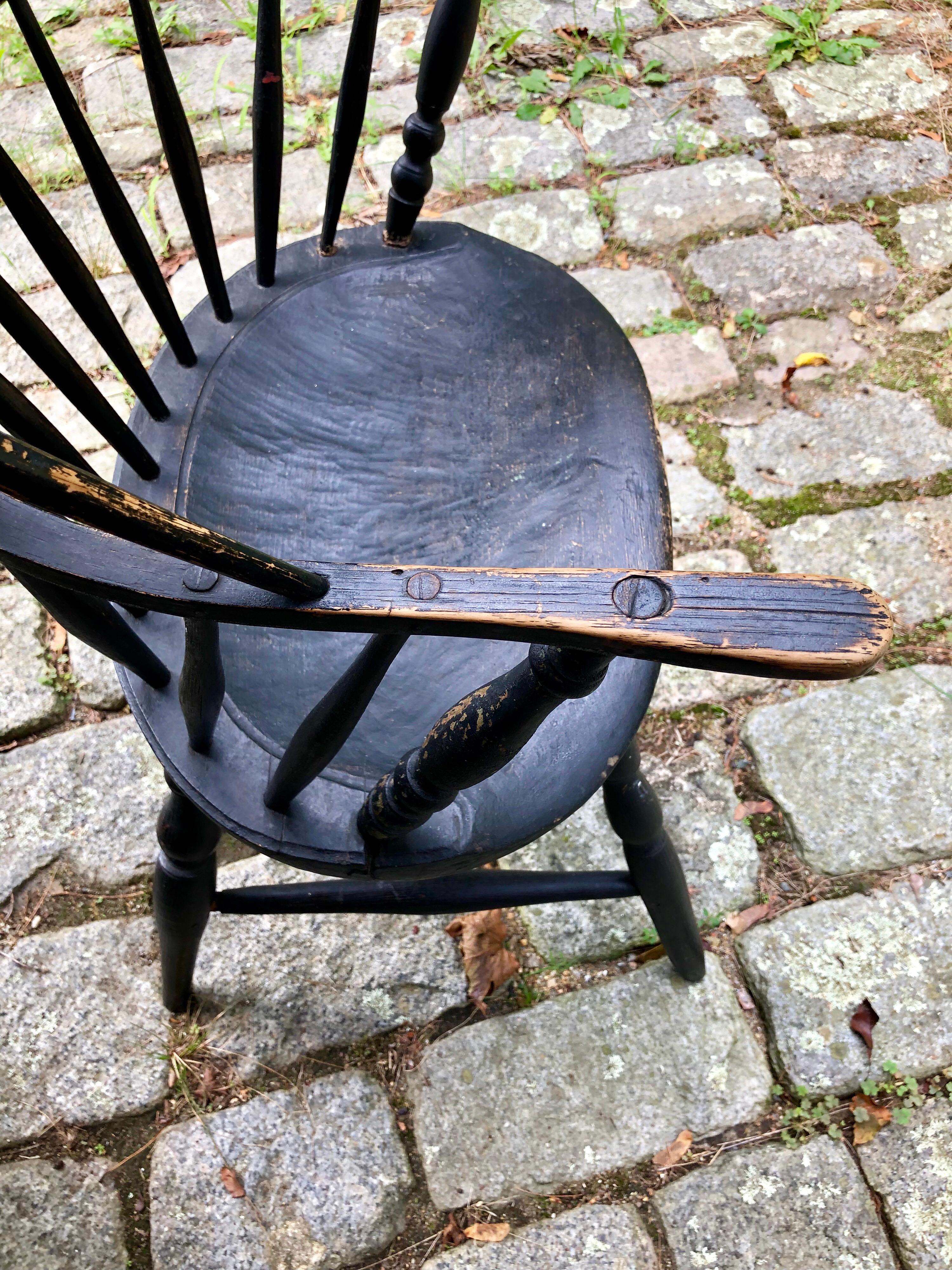 Early American Hoopback Windsor Chair, Oak and Hickory 1820s, Antique Black 2