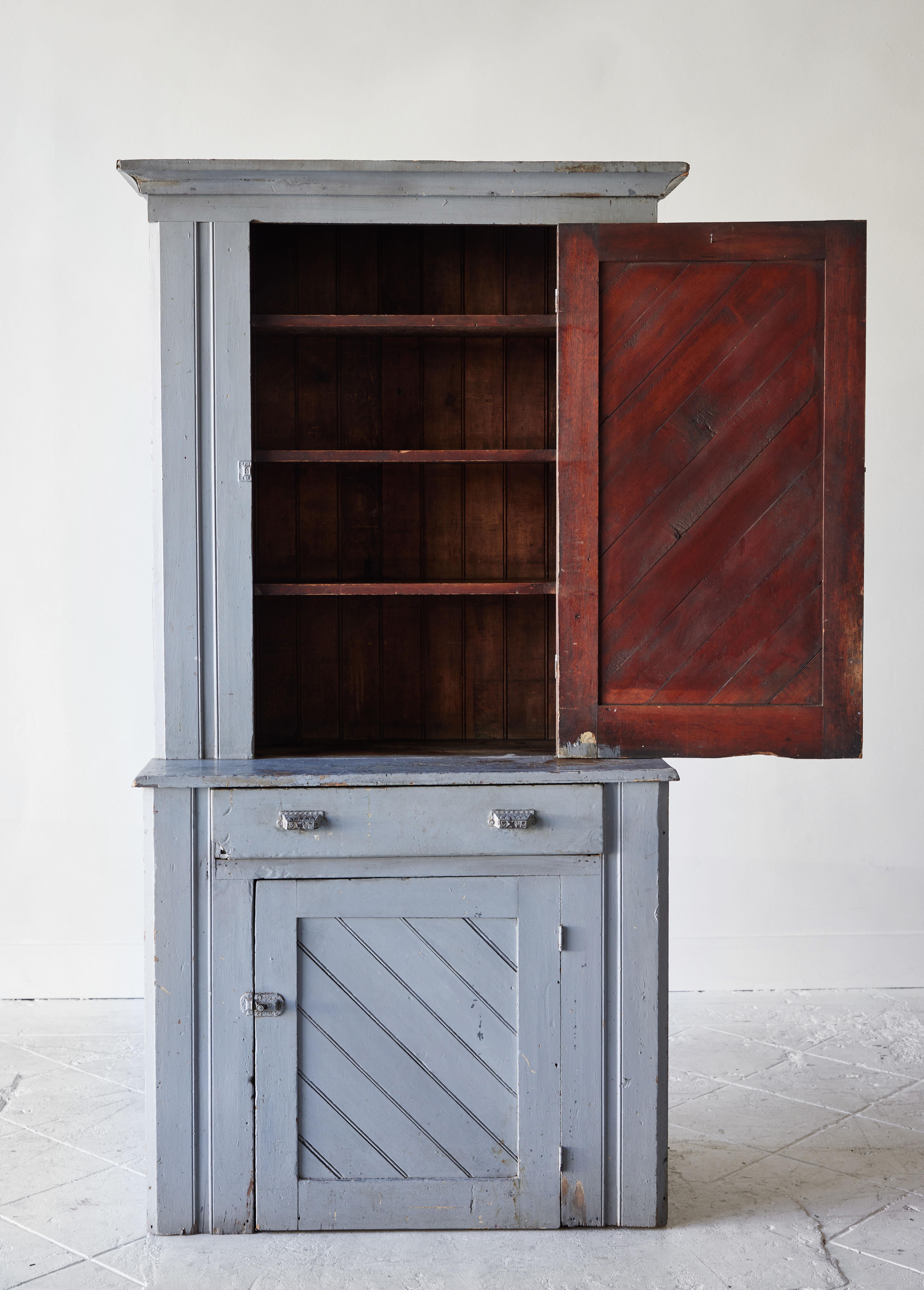 20th Century Early American Hutch with Diagonal Planking