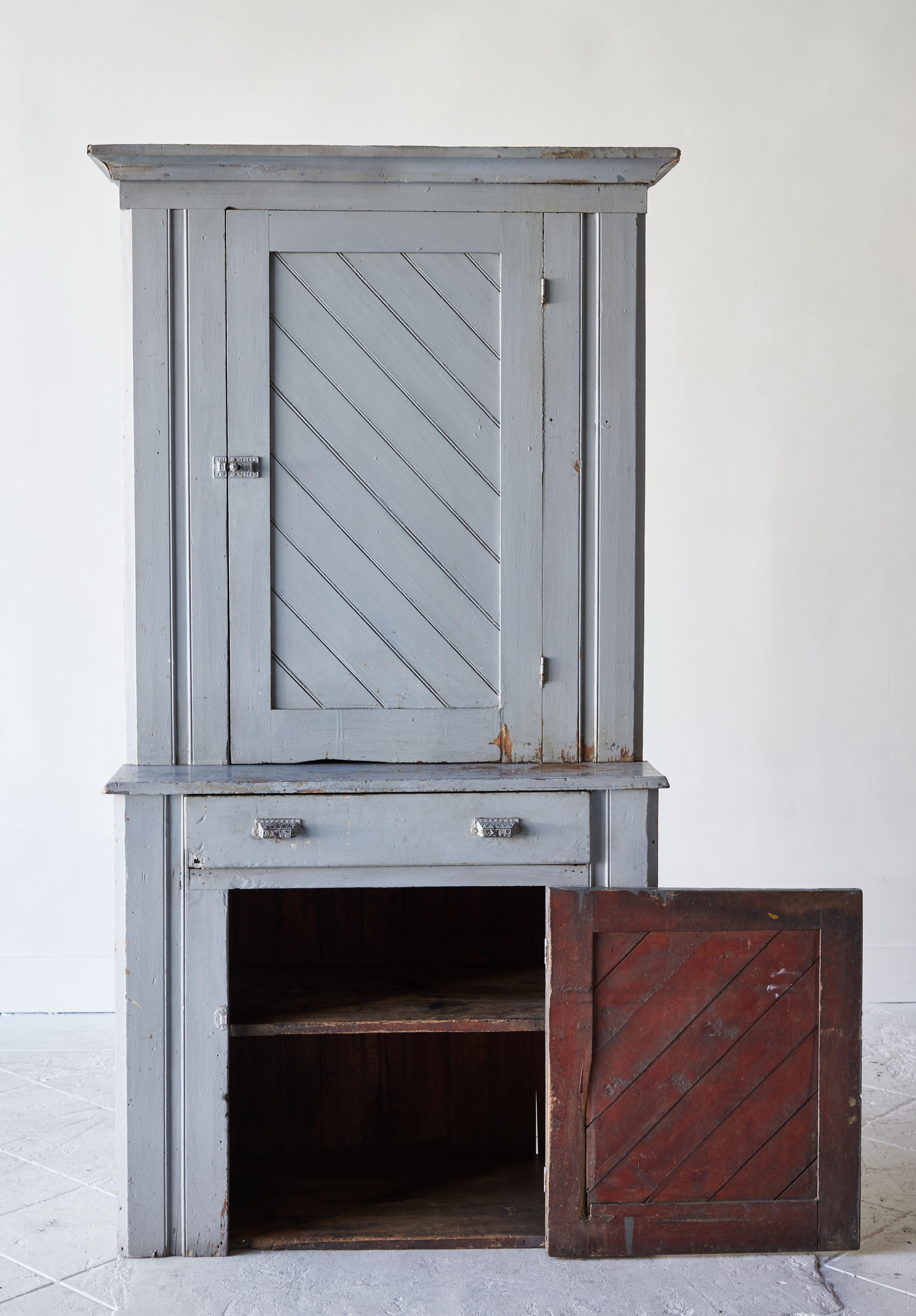 Wood Early American Hutch with Diagonal Planking