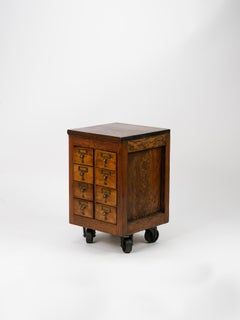 Early American Industrial Oak Library Bureau 8 Drawer Side Table