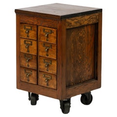 Antique Early American Industrial Oak Library Bureau 8 Drawer Side Table