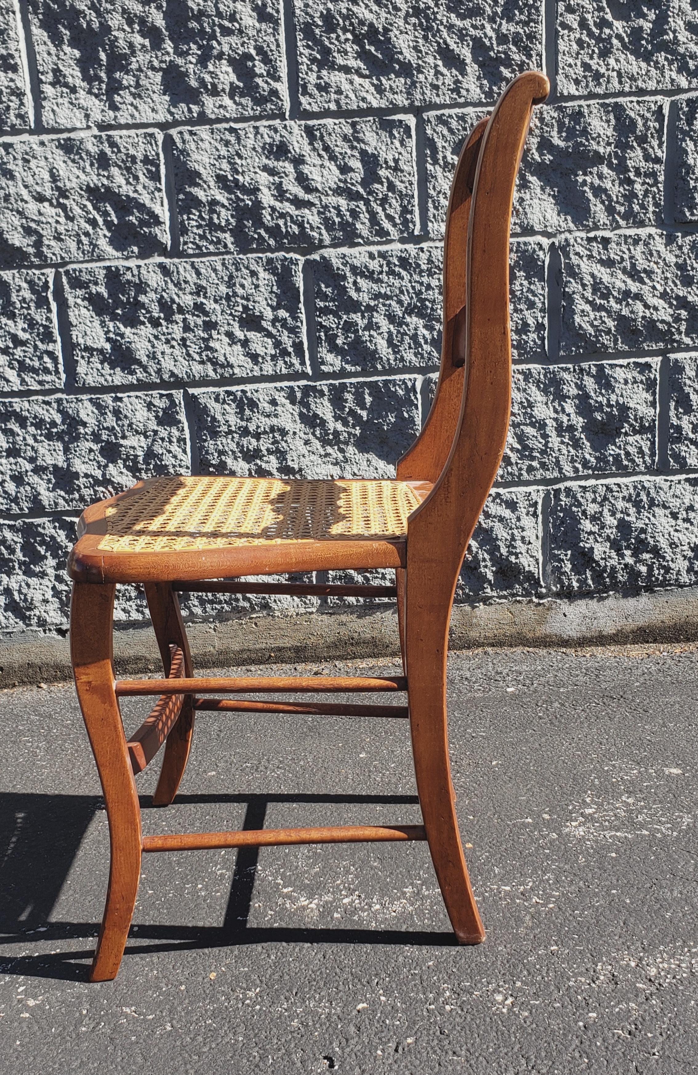 Caning Early American Ladder Back Maple and Cane Seat Chairs, a Pair, circa 1880s For Sale