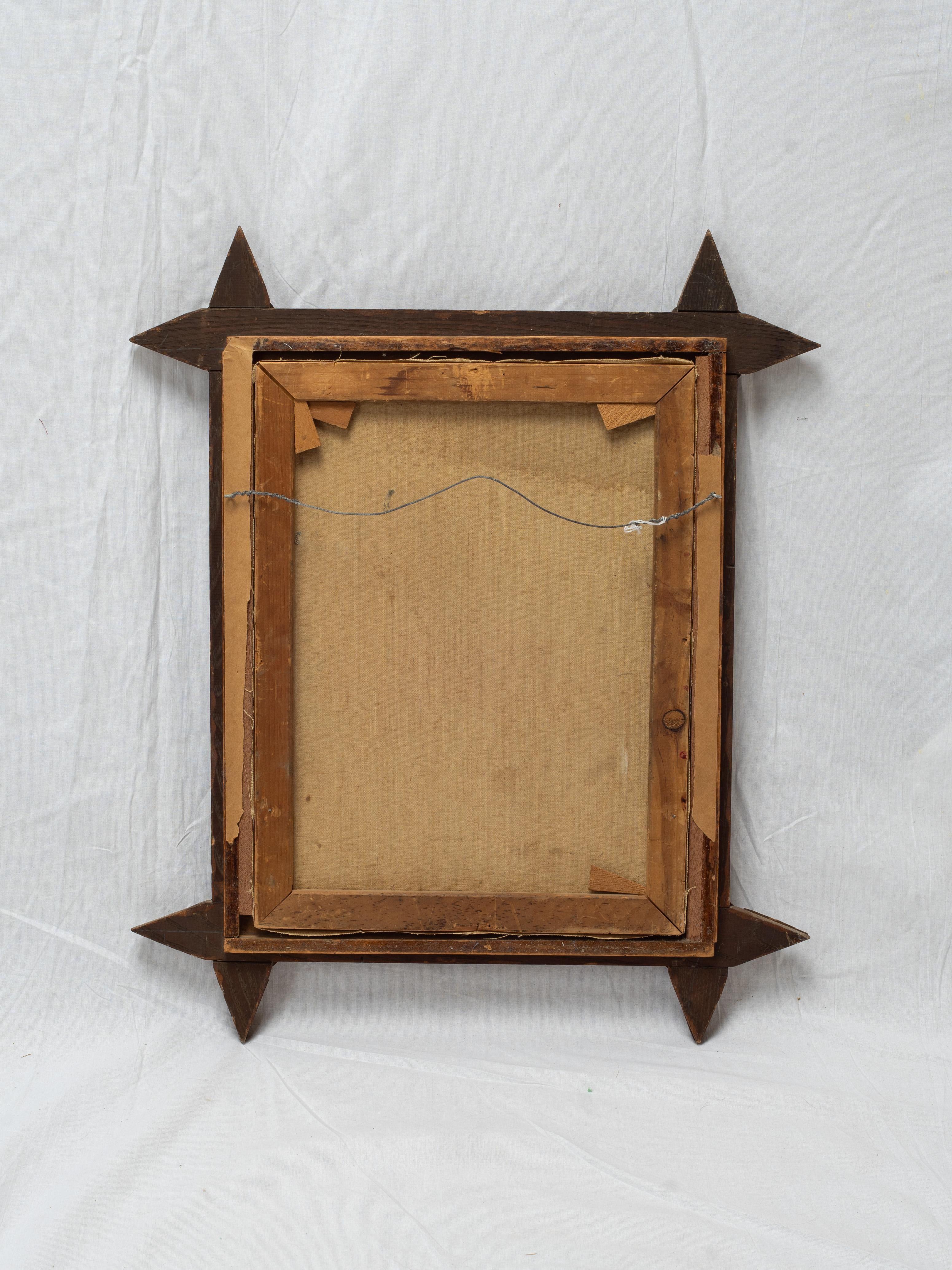 Early American Late 19th Early 20th Century Folk Art Painting in Tramp Art Frame im Angebot 4