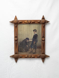 Early American Late 19th Early 20th Century Folk Art Painting in Tramp Art Frame