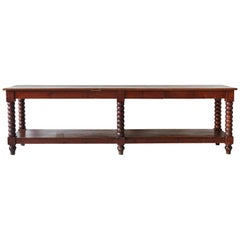 Early American Long Console with Six Turned Legs and Lower Shelf