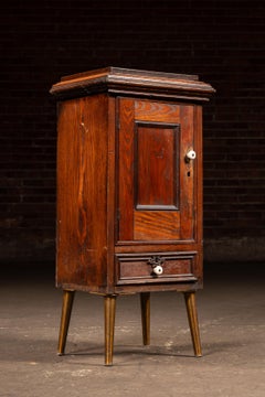 Early American Oak Cabinet with Tapered Brass-Capped Legs