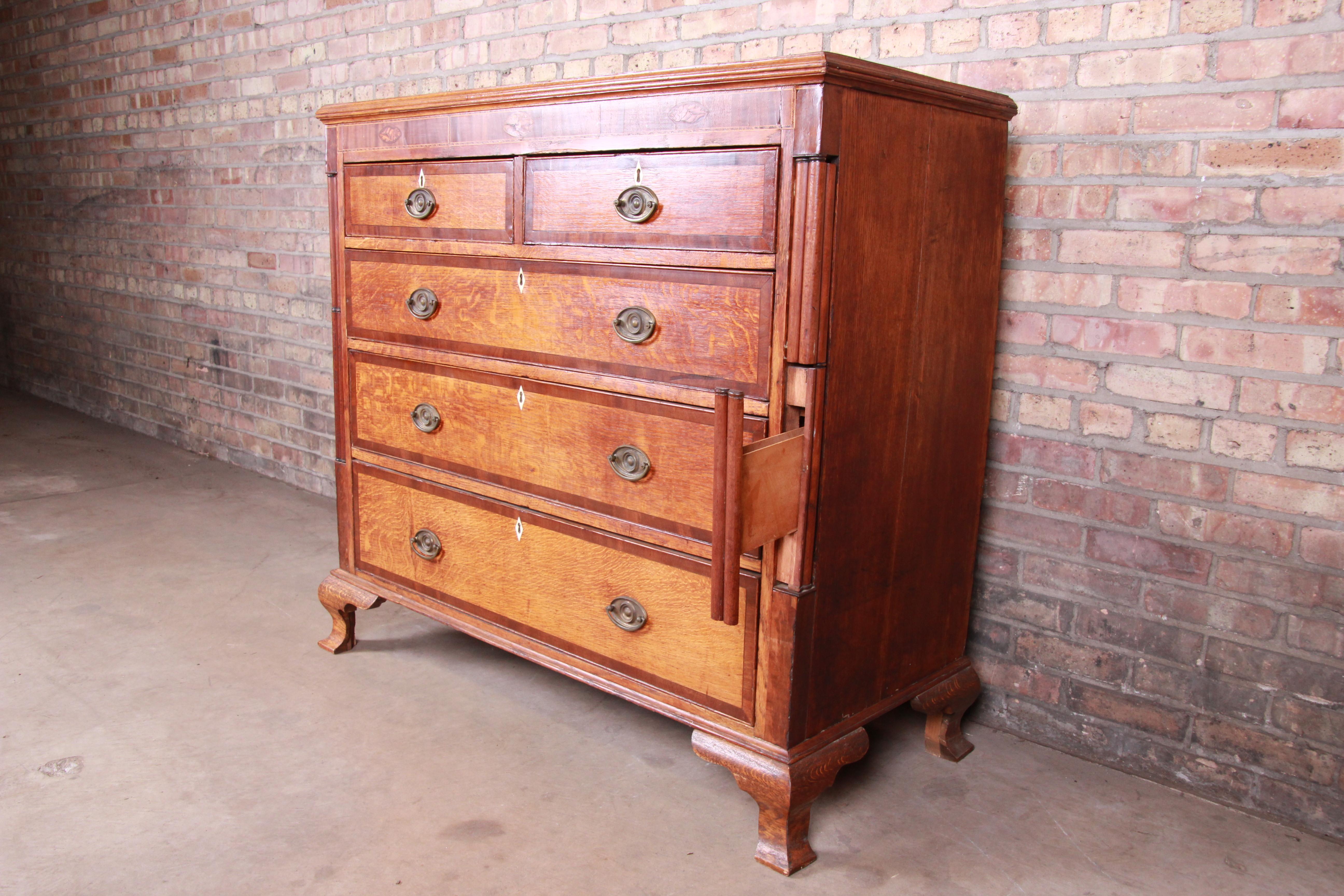 Early American Oak, Inlaid Mahogany, and Bone Inlay Chest of Drawers, circa 1820 5