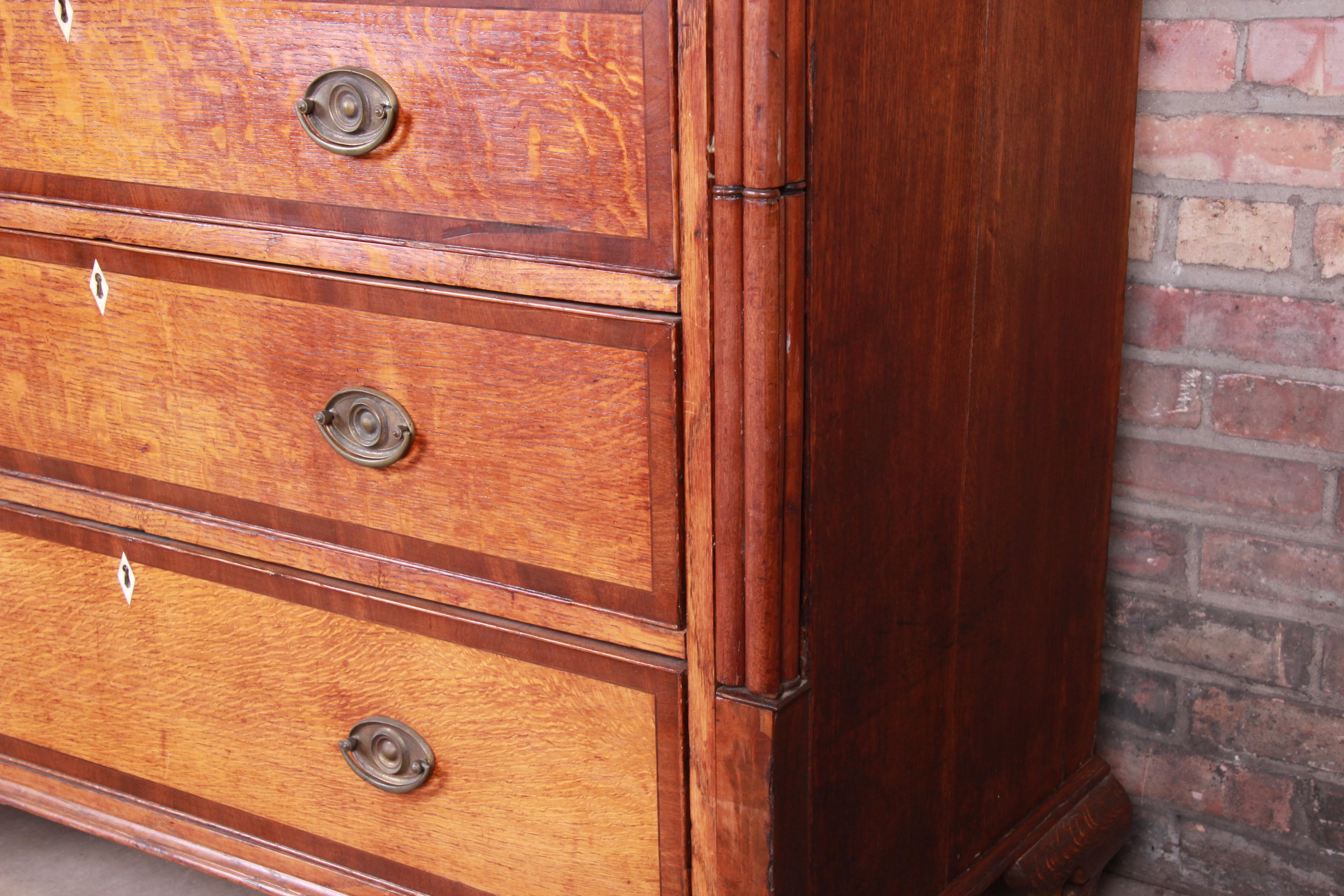 Early American Oak, Inlaid Mahogany, and Bone Inlay Chest of Drawers, circa 1820 9