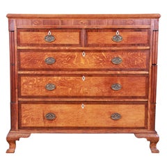 Antique Early American Oak, Inlaid Mahogany, and Bone Inlay Chest of Drawers, circa 1820