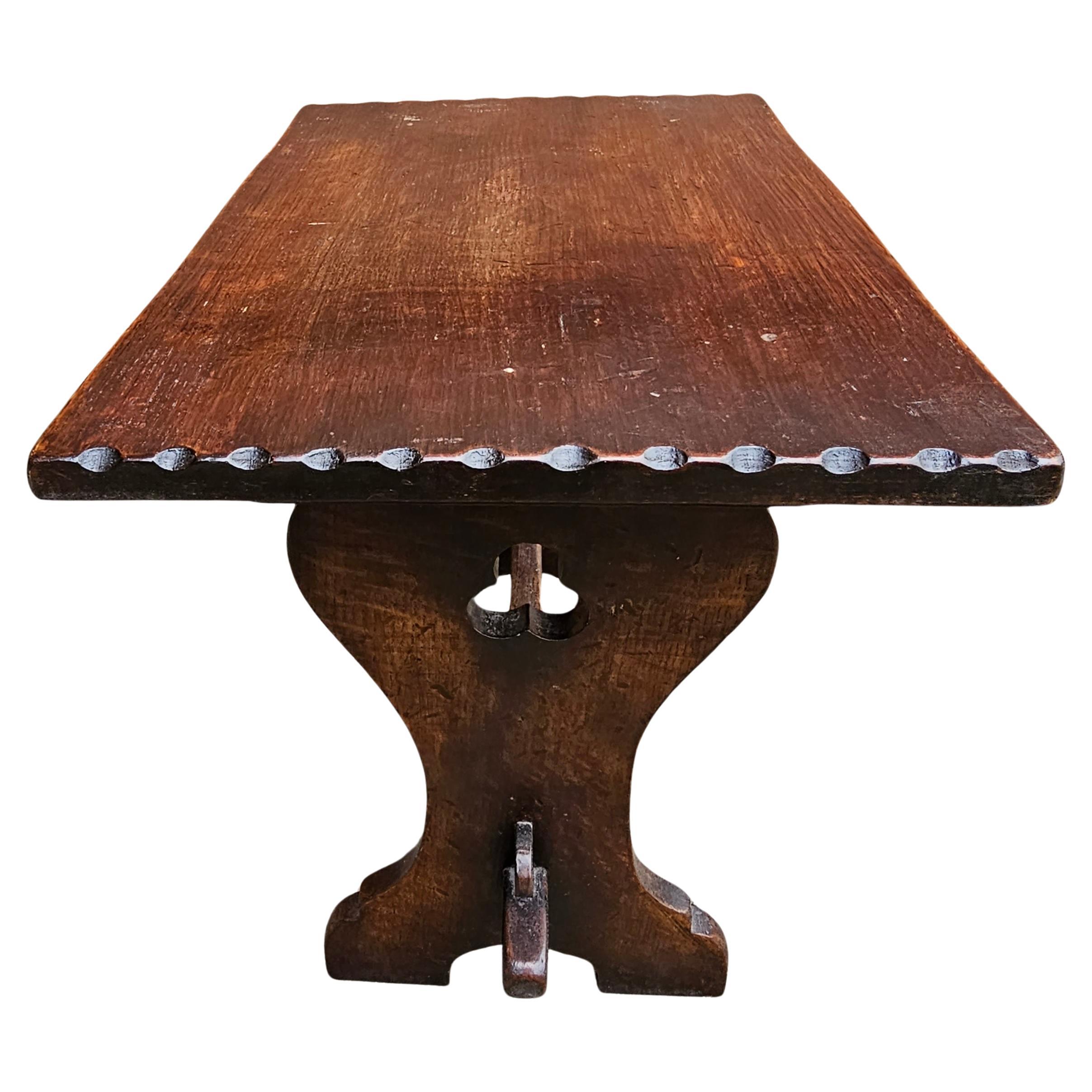 20th Century Early American Oak Trestle Side Table Bench
