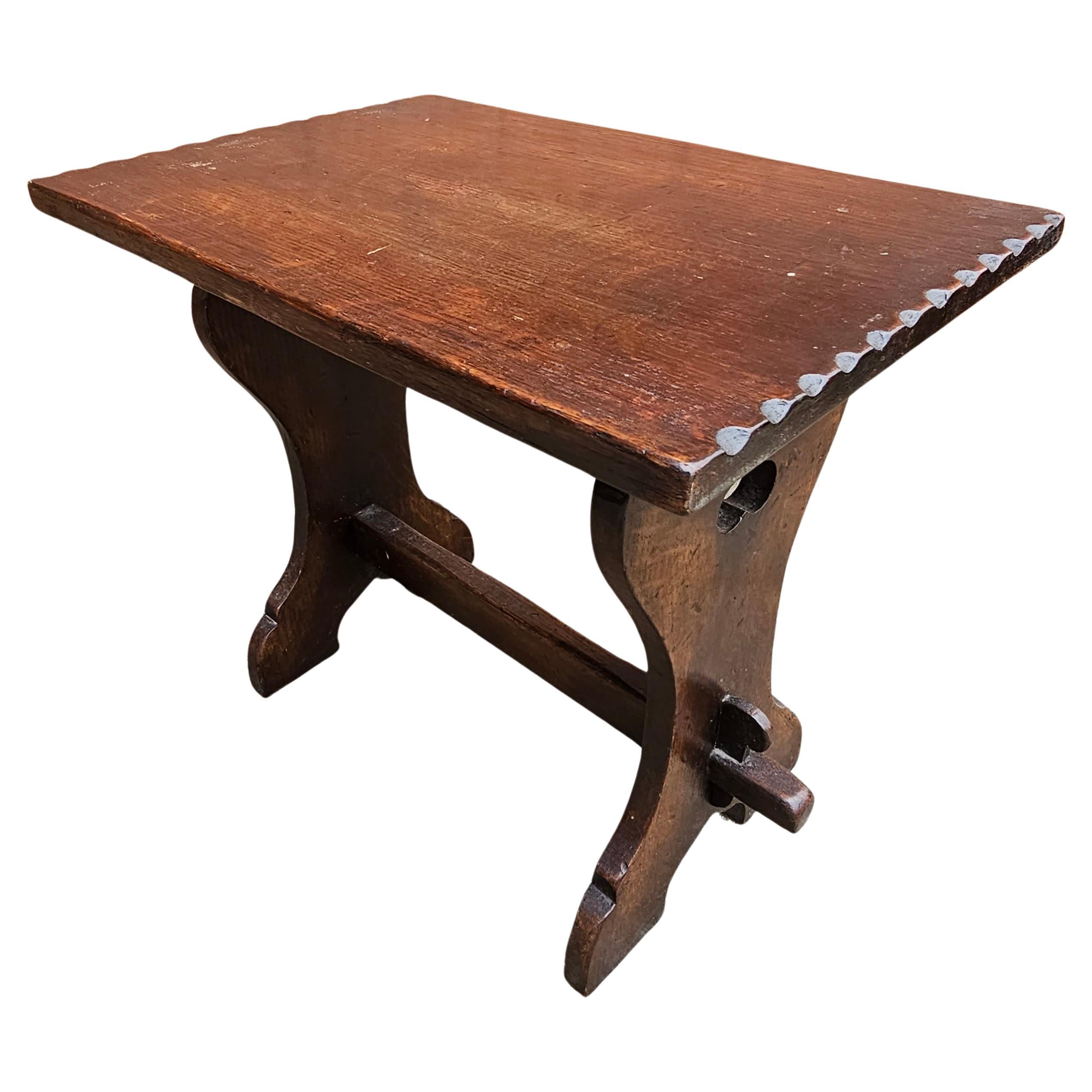 Early American Oak Trestle Side Table Bench