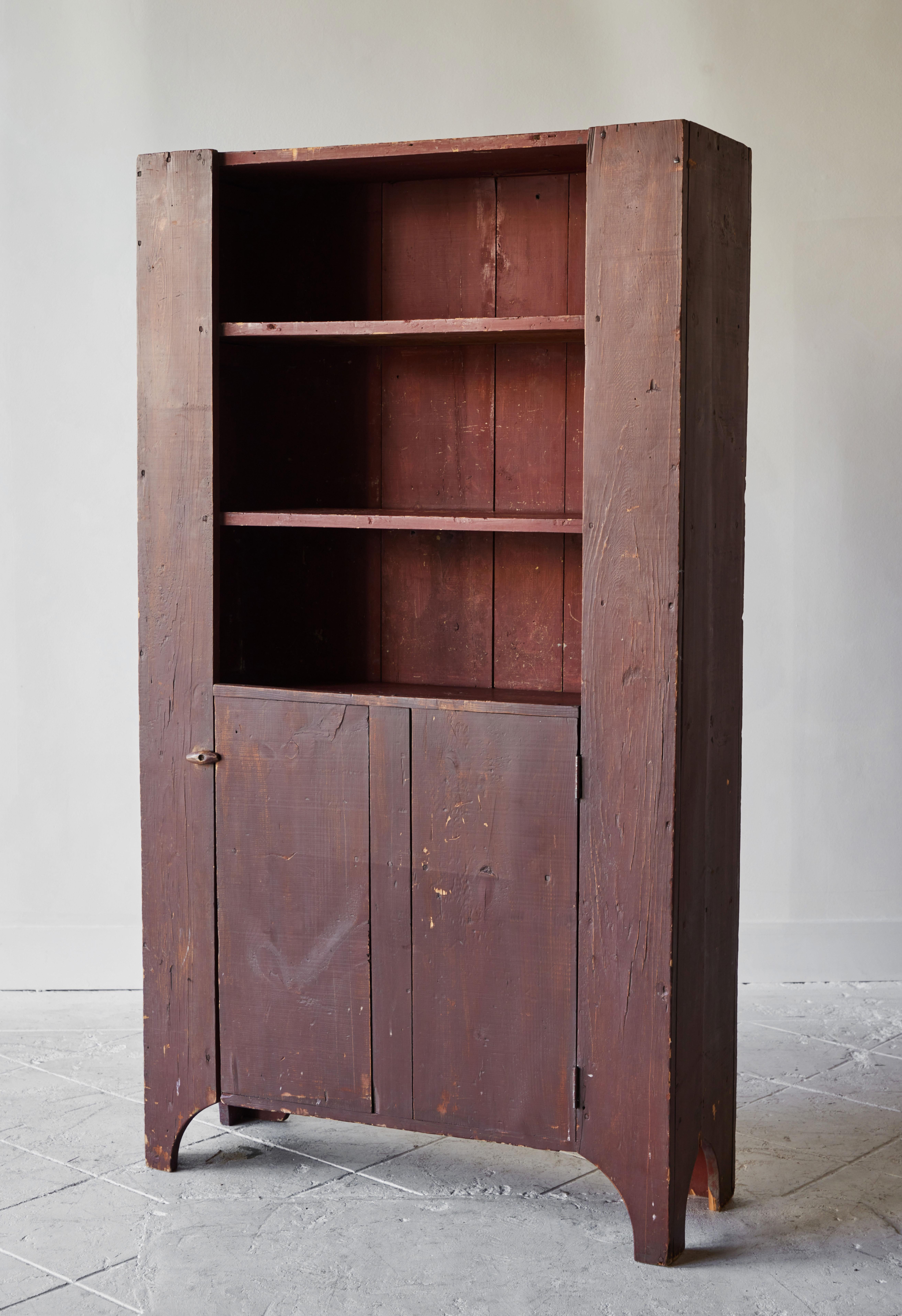 19th Century Early American Open-Front Red Painted Cupboard