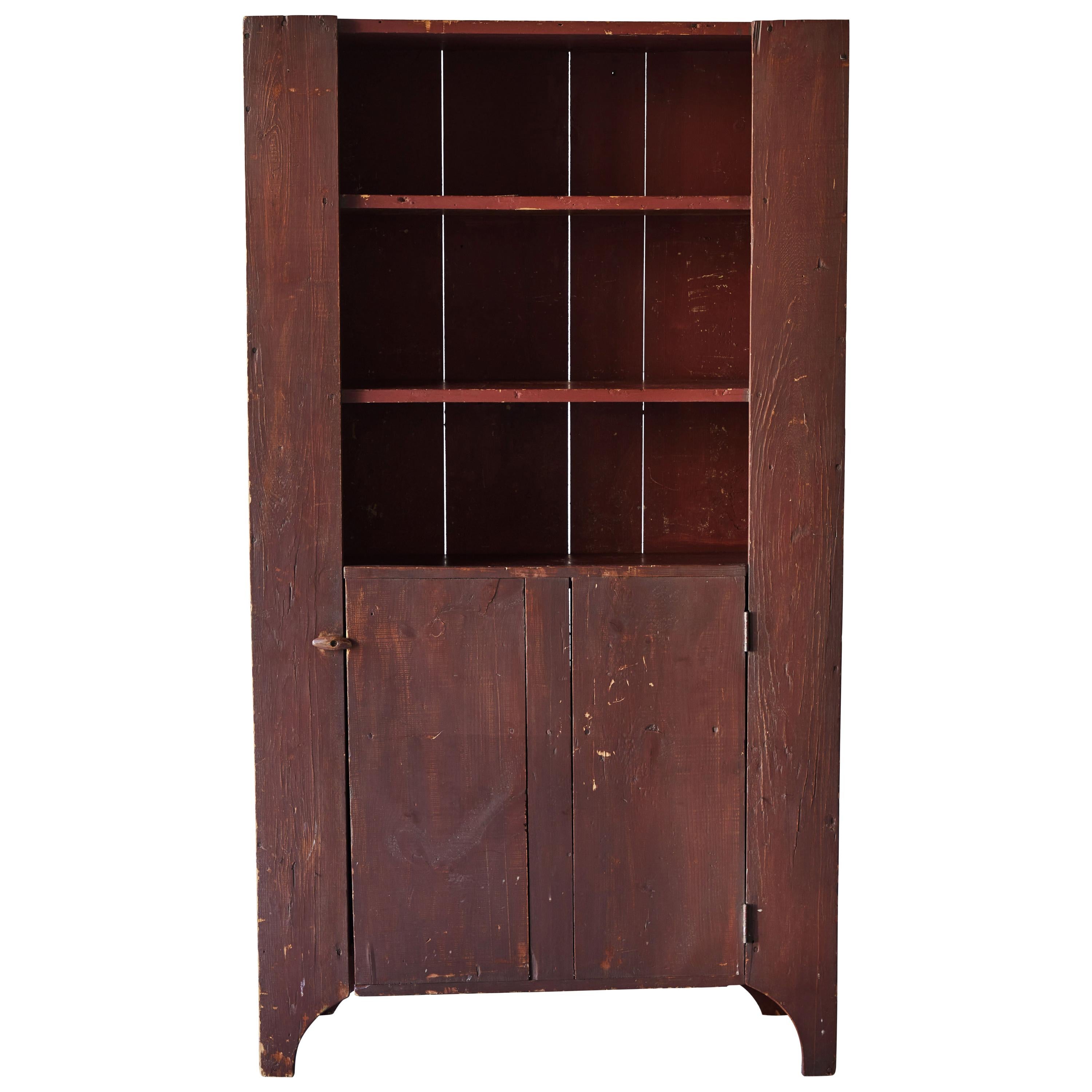 Early American Open-Front Red Painted Cupboard