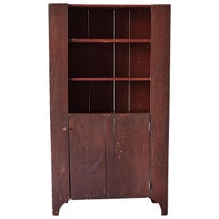 Early American Open-Front Red Painted Cupboard