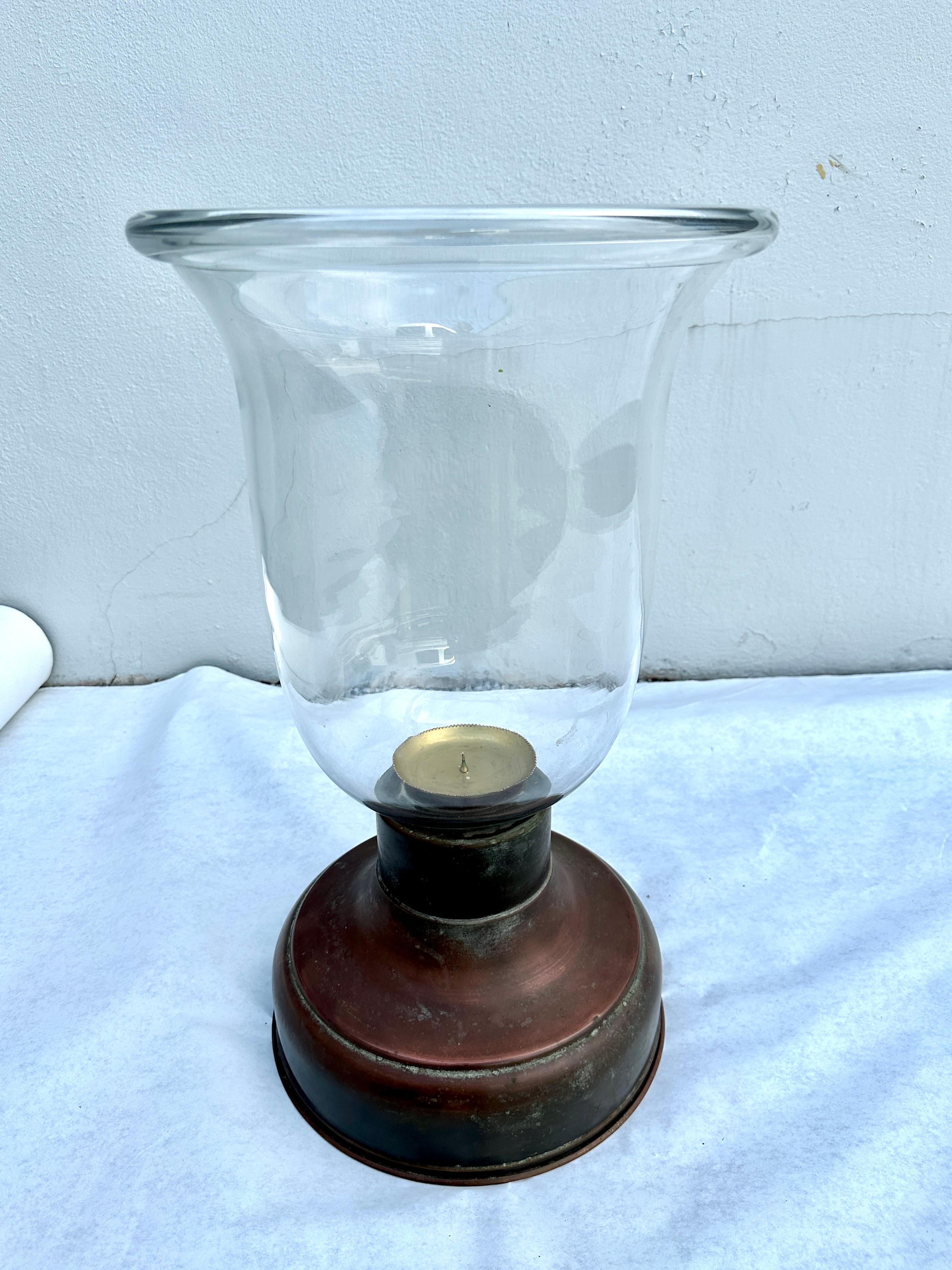 Early American Oversized Hurricane Copper & Glass Lantern In Good Condition In East Hampton, NY