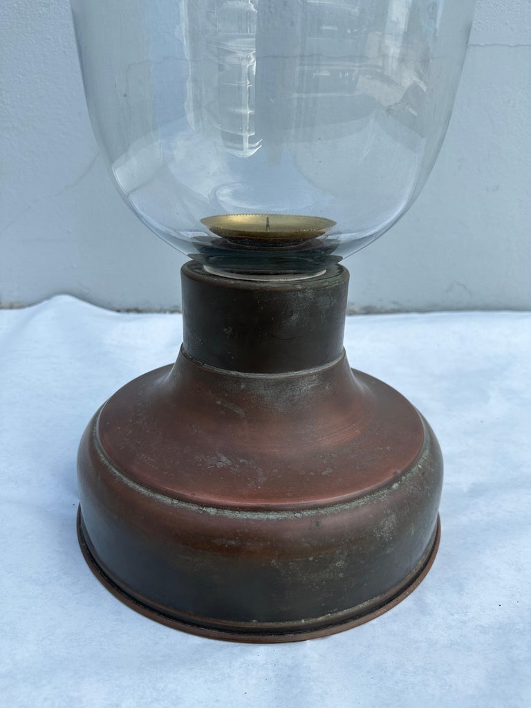 Early American Oversized Hurricane Copper and Glass Lantern For Sale at 1stDibs