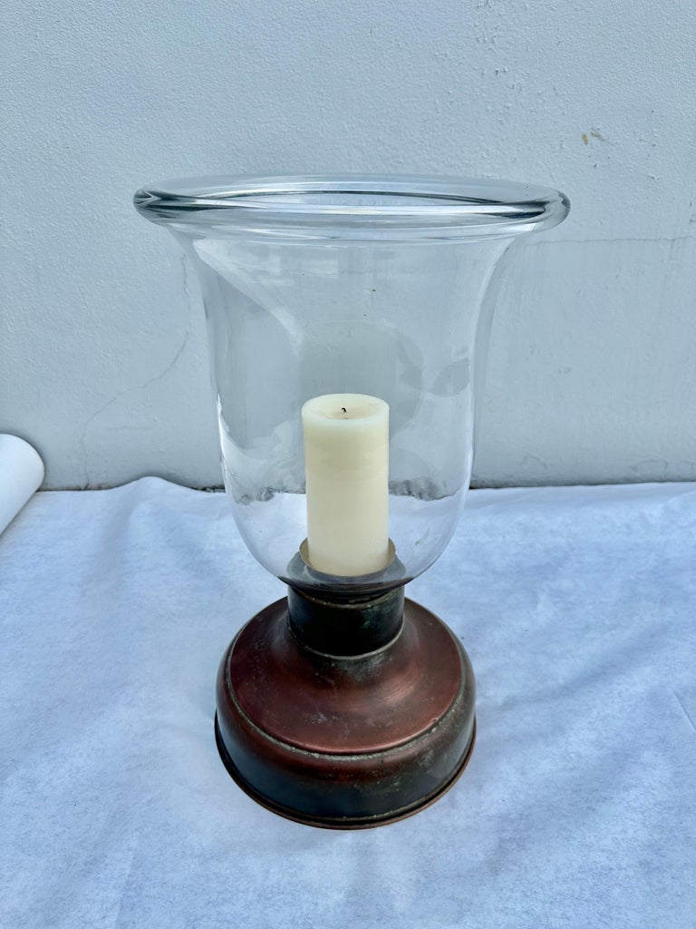 Early American Oversized Hurricane Copper and Glass Lantern For Sale at 1stDibs