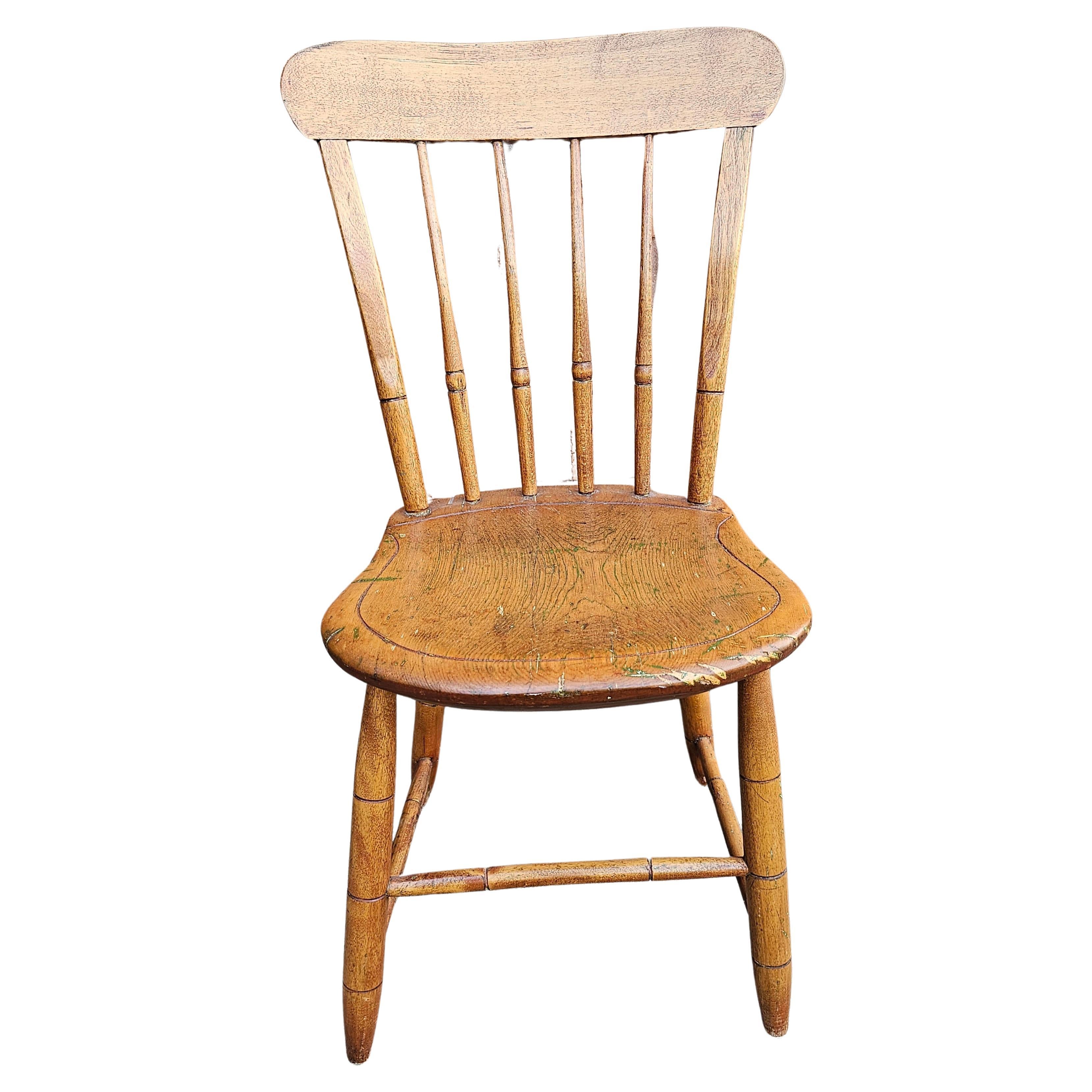 Early American Patinated Maple Plank  Side Chair, Circa Early 20th Century For Sale