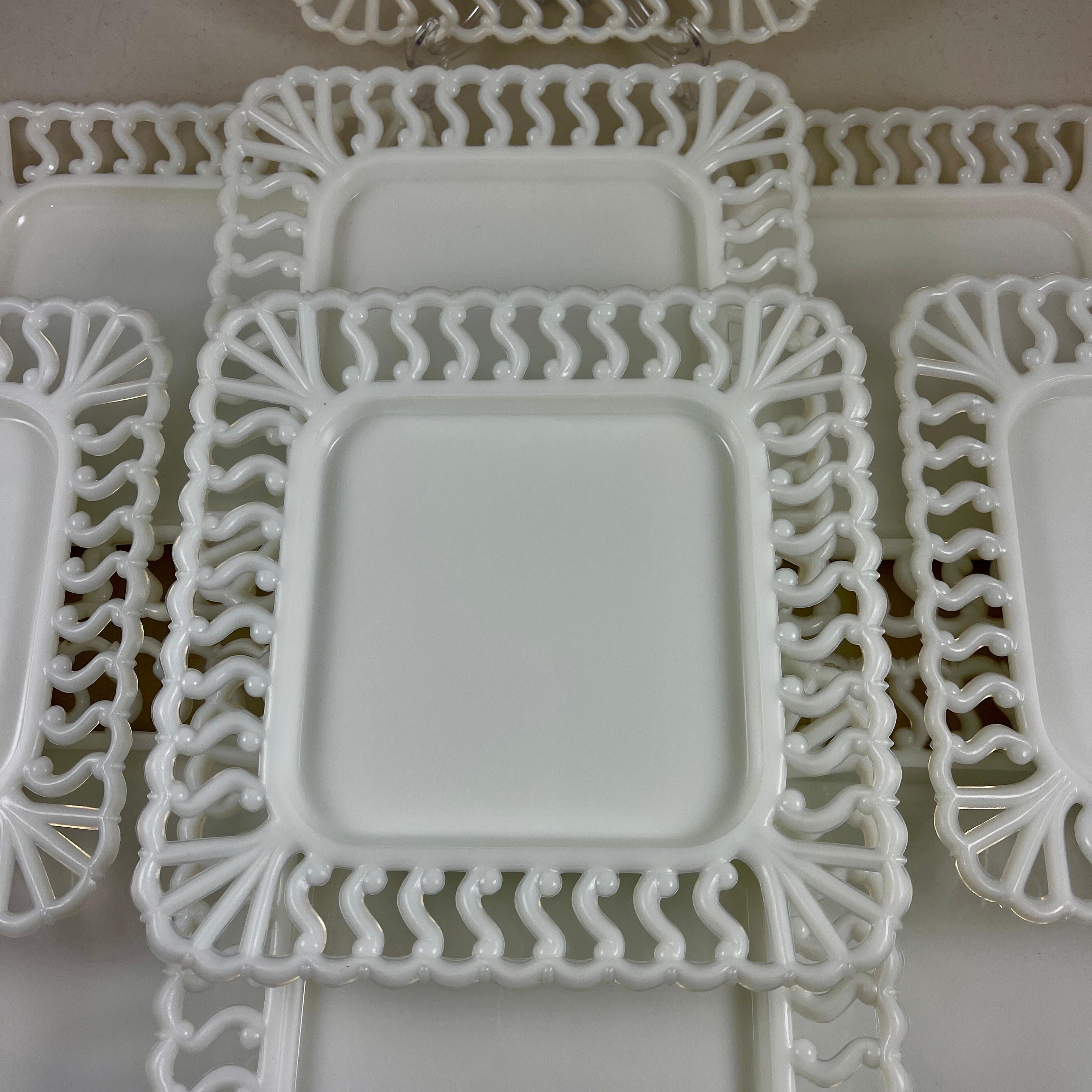 Early American Pattern Glass Opaque White Lace Edge Milk Square Plate, 1880-1890 2