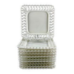 Early American Pattern Glass Opaque White Lace Edge Milk Square Plate, 1880-1890