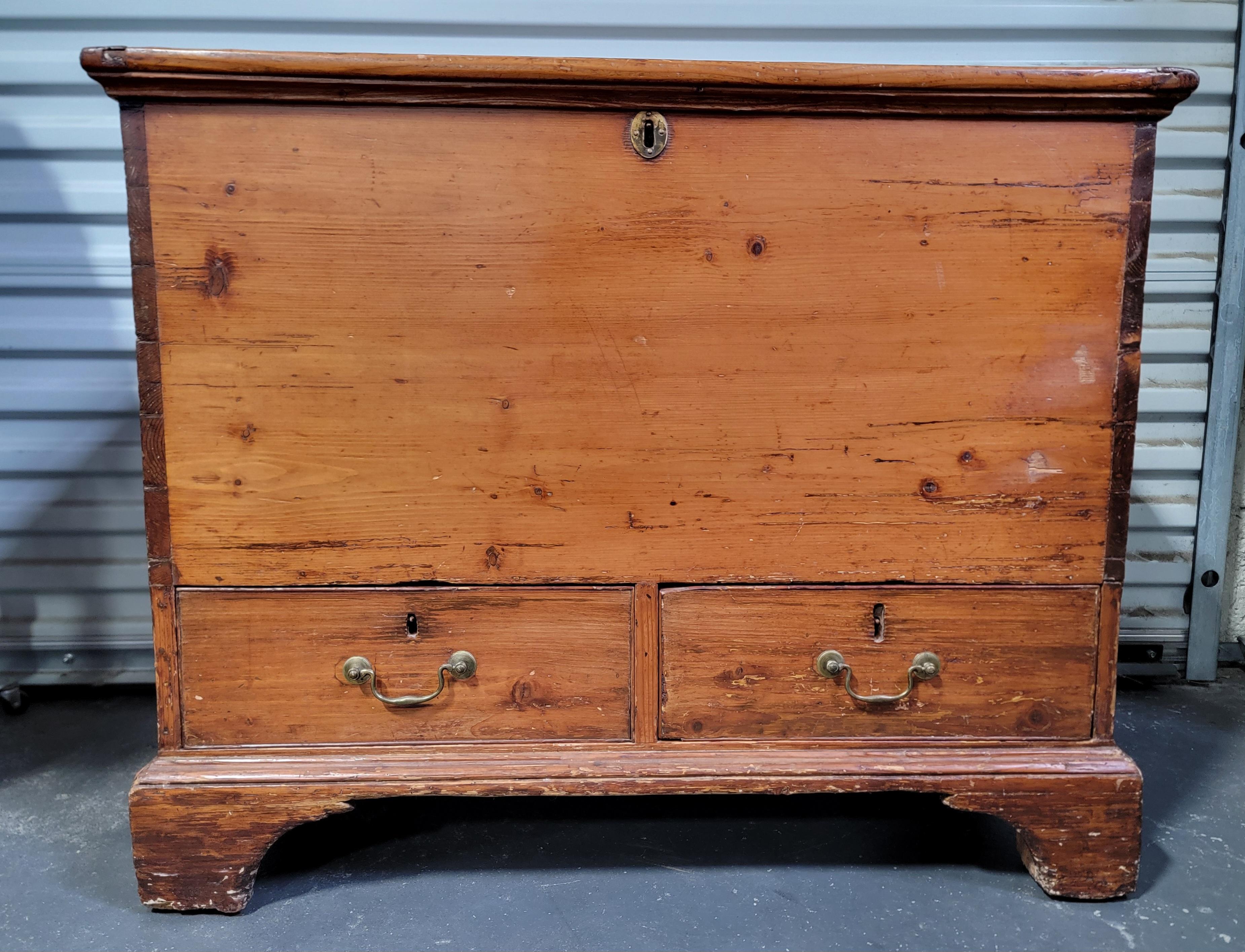 Iron Early American Pine Blanket Chest / Trunk For Sale