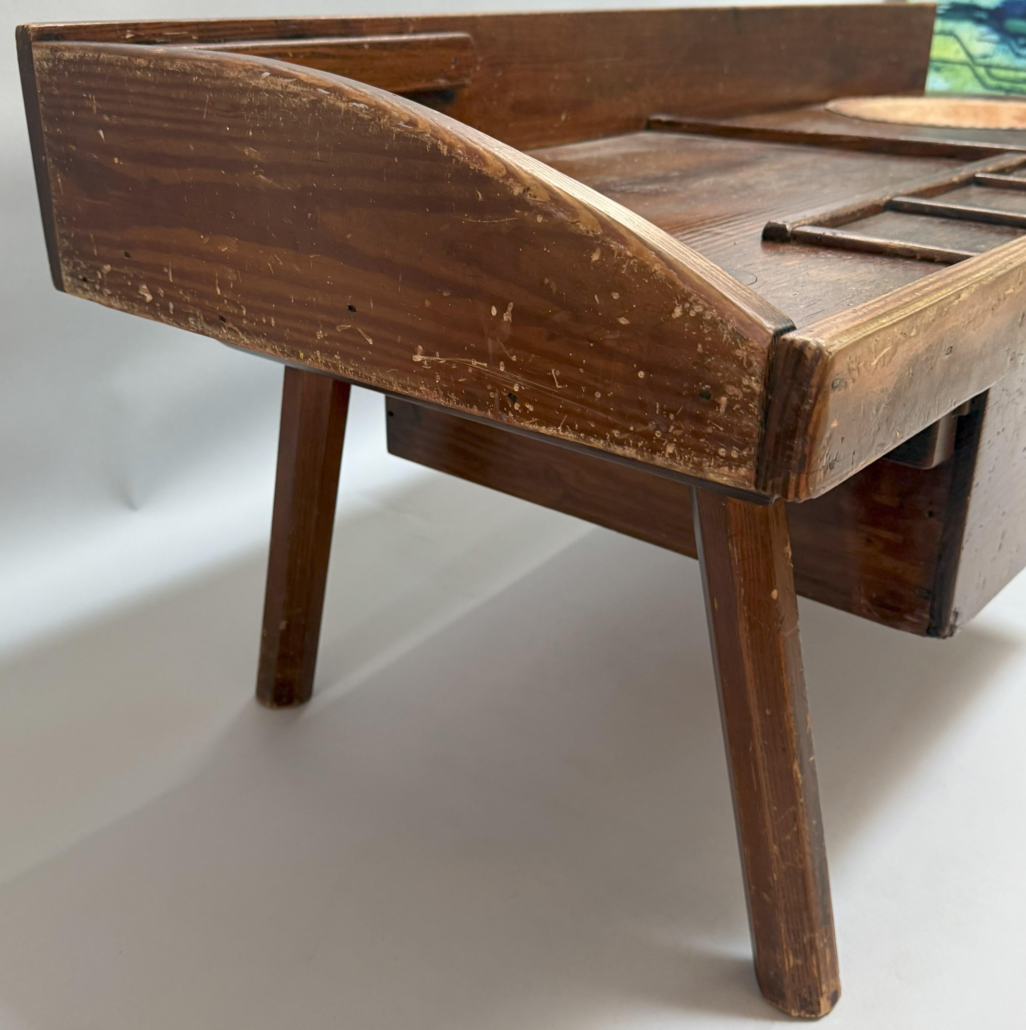 Early American Pine Cobbler's Bench with Leather Seat Inset For Sale 3