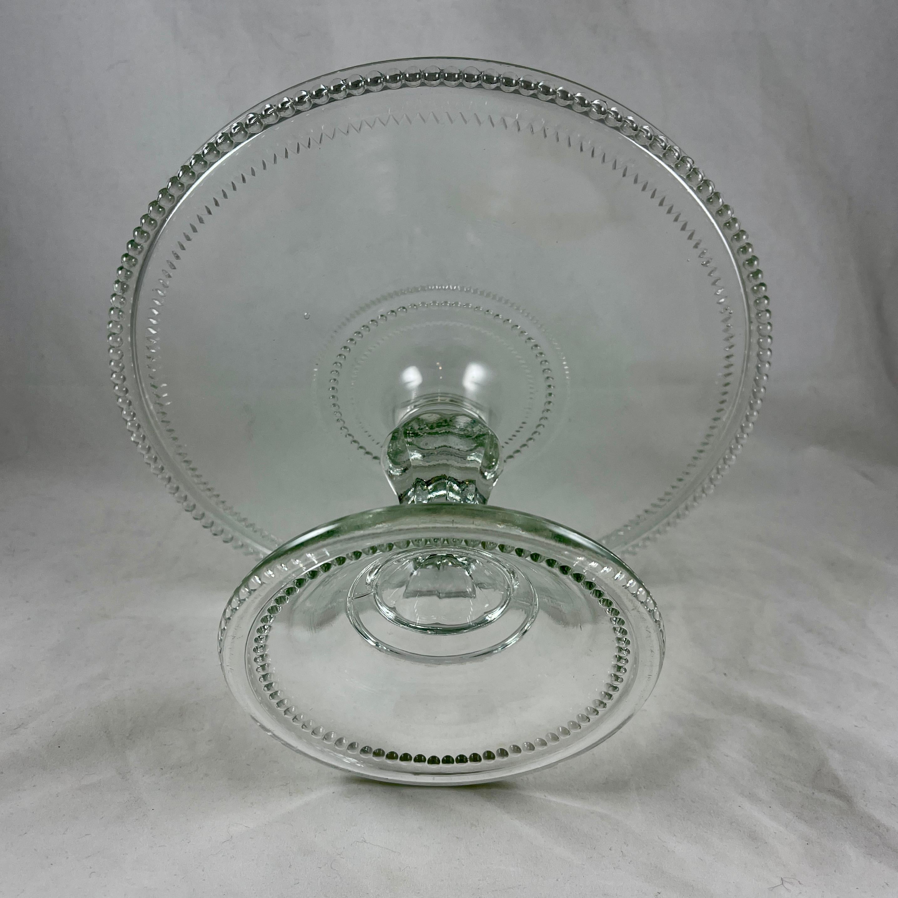 Early American Pressed Nonflint Colorless Glass Beaded Cake Stand 2