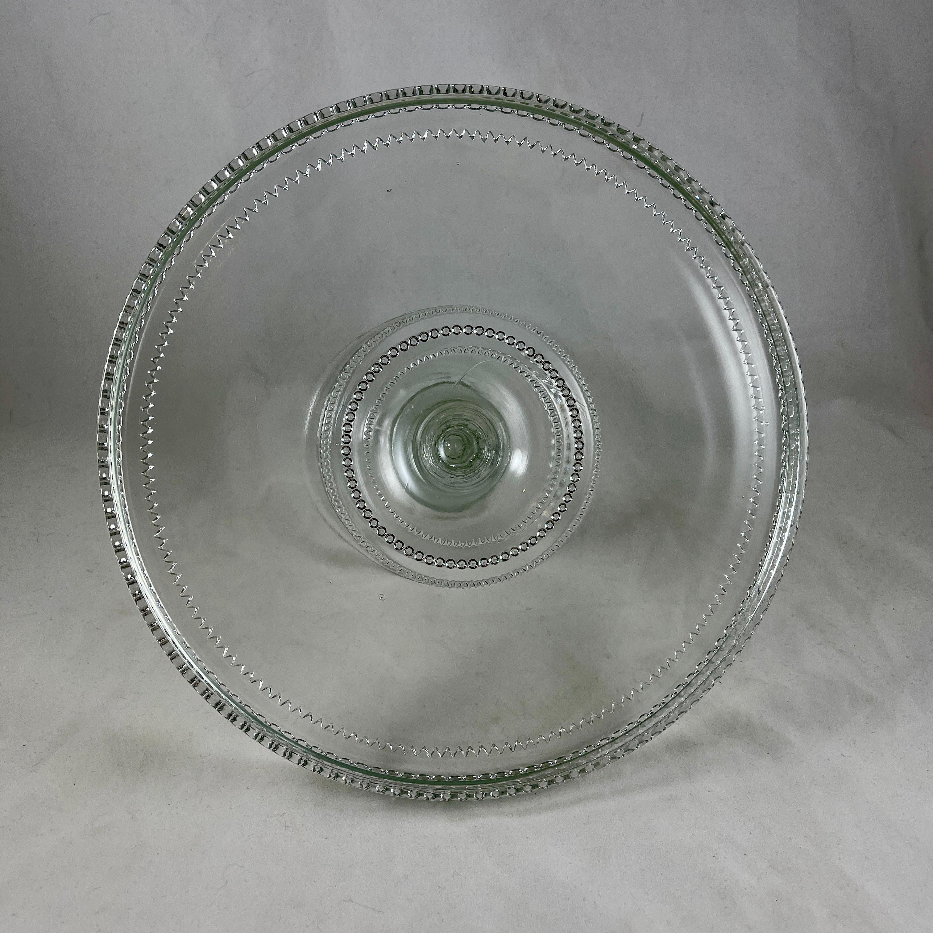 Early American Pressed Nonflint Colorless Glass Beaded Cake Stand 3