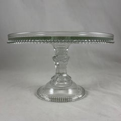Early American Pressed Nonflint Colorless Glass Beaded Cake Stand