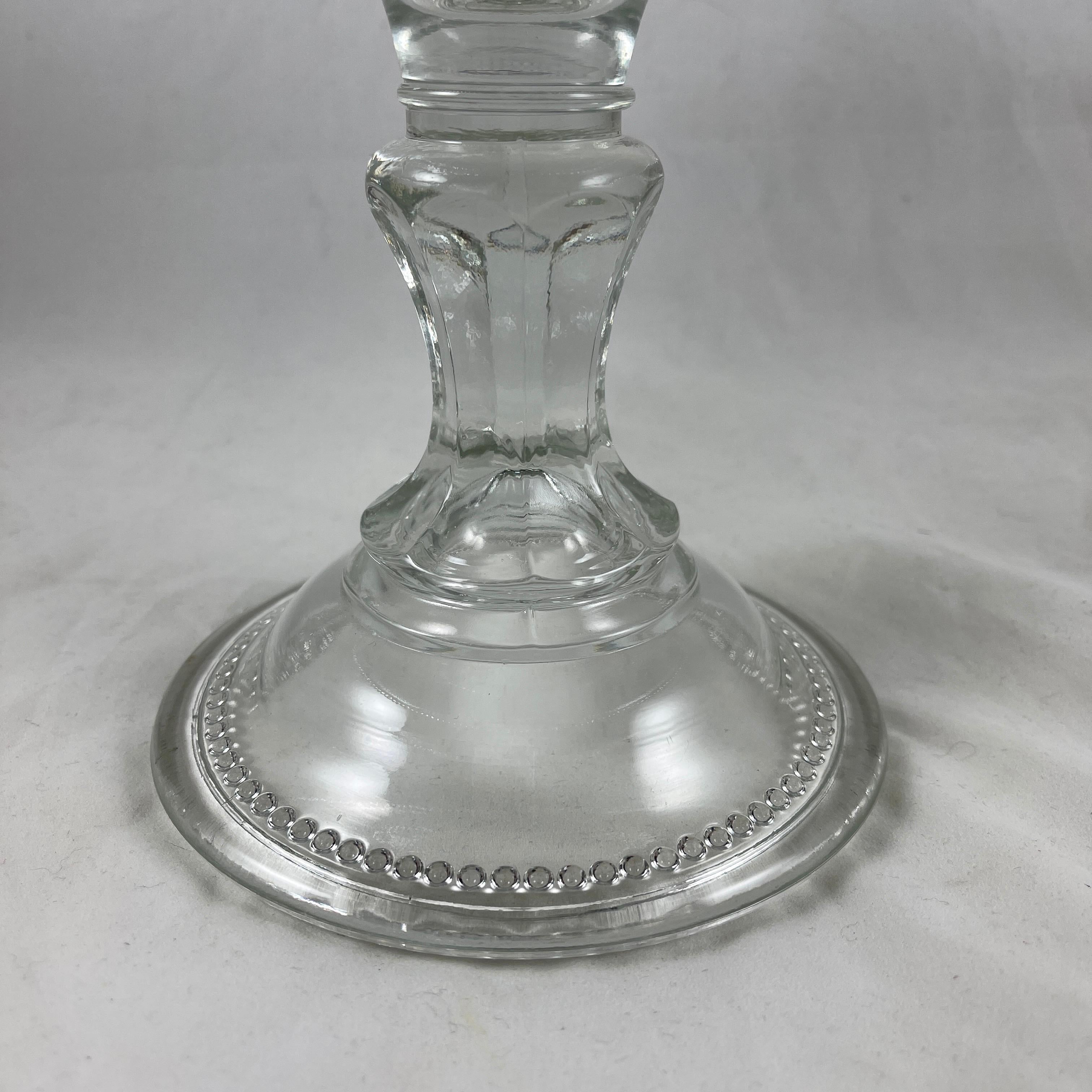Early American Pressed Nonflint Colorless Glass Beaded Cake Stand In Good Condition In Philadelphia, PA