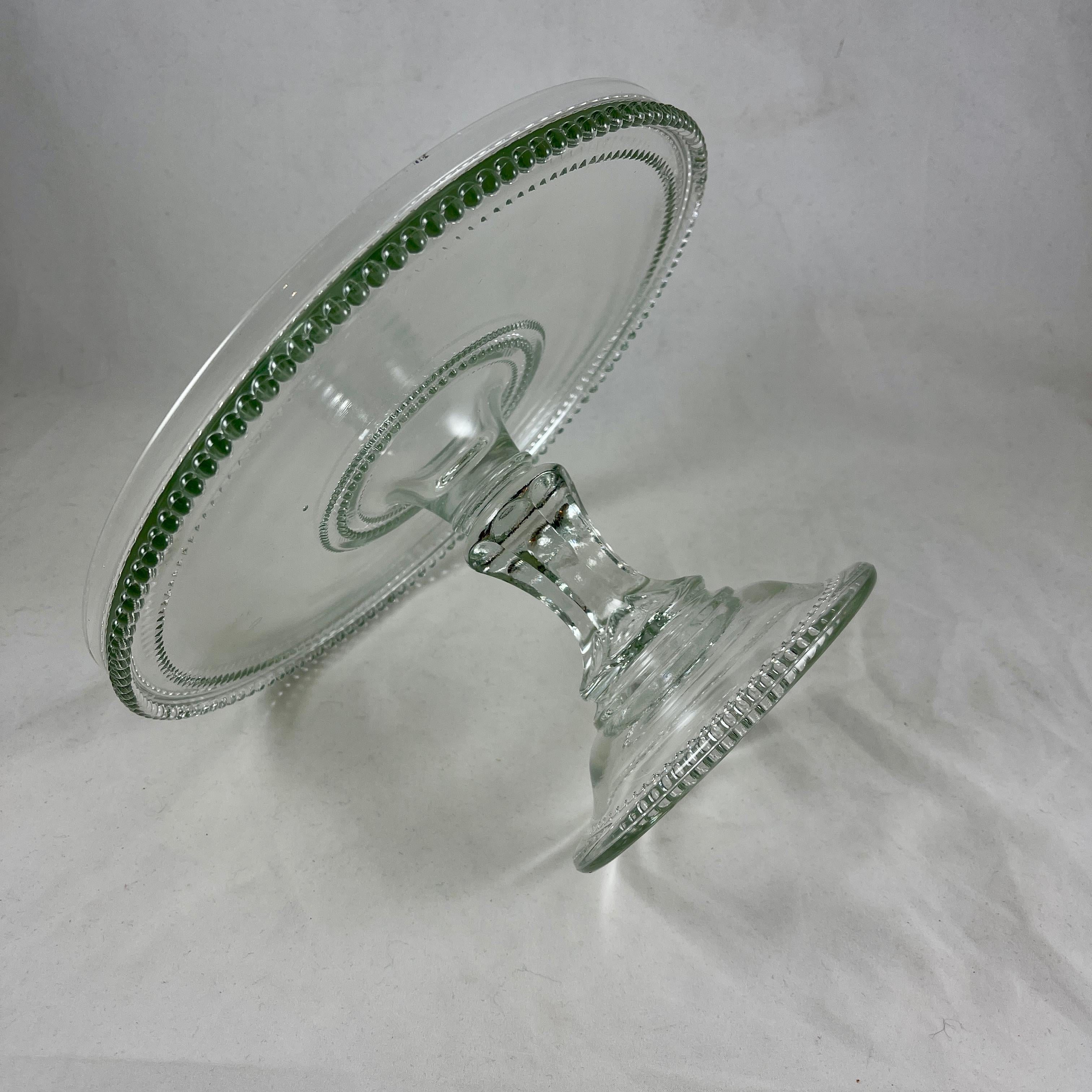 Early American Pressed Nonflint Colorless Glass Beaded Cake Stand 1