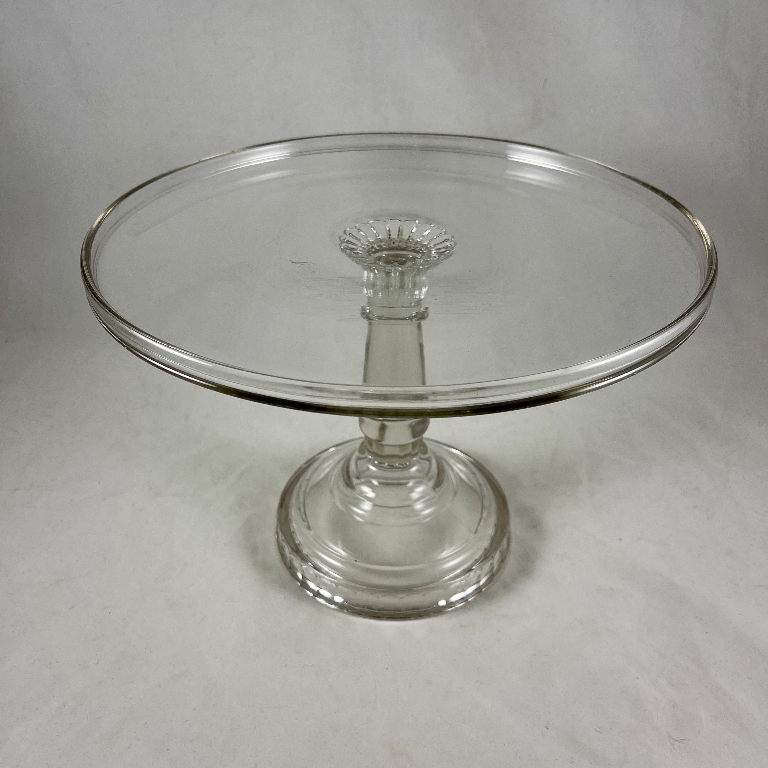 Molded Early American Pressed Nonflint Colorless Glass Tall Paneled Cake Stand