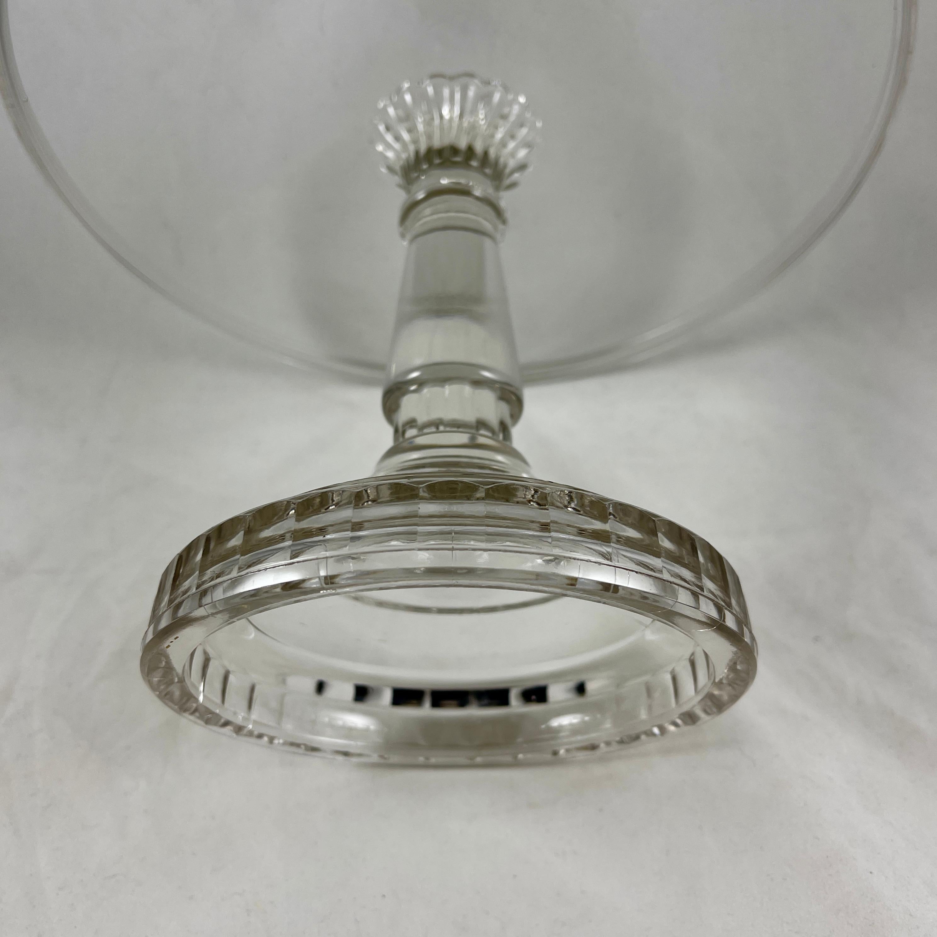 Early American Pressed Nonflint Colorless Glass Tall Paneled Cake Stand 2