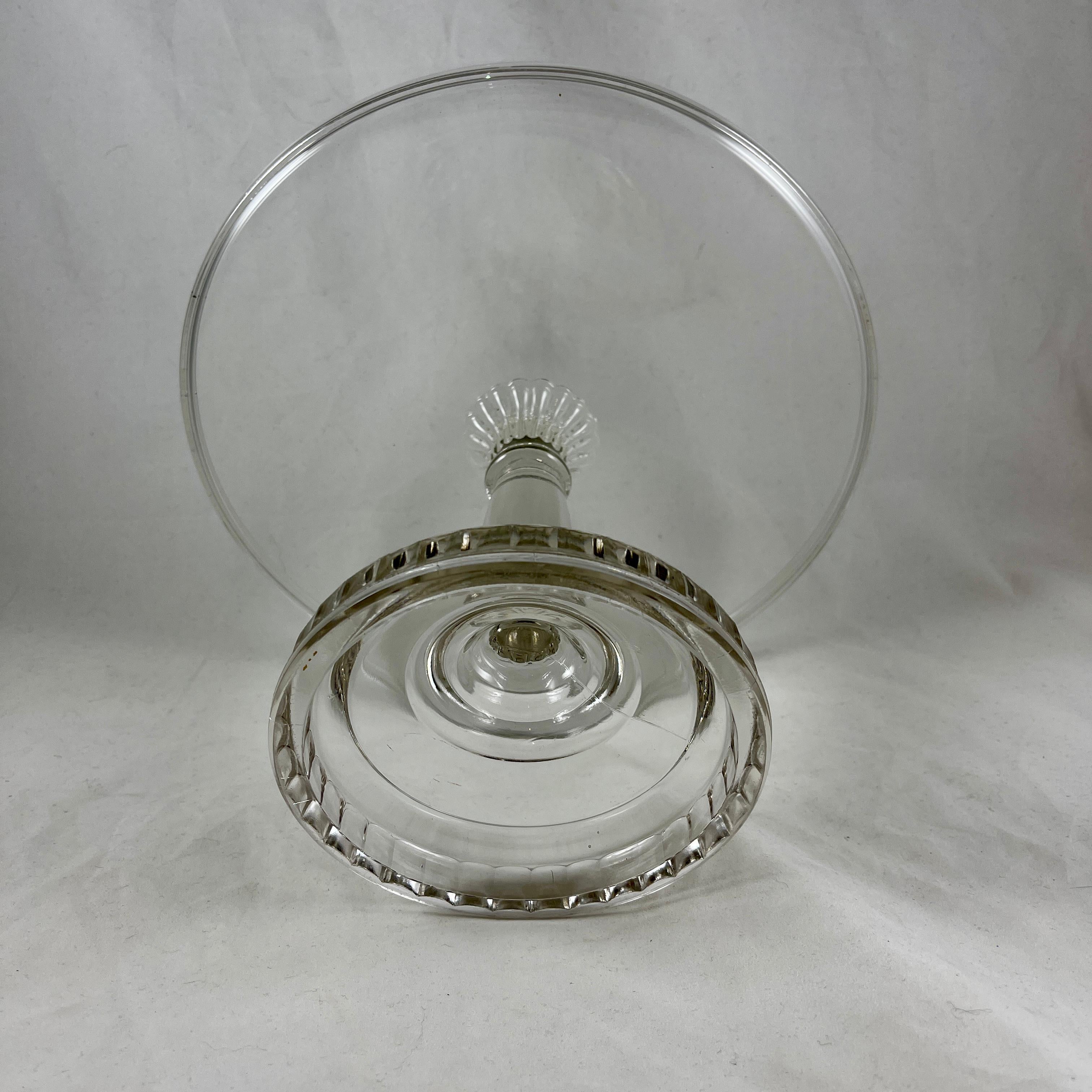 Early American Pressed Nonflint Colorless Glass Tall Paneled Cake Stand 3