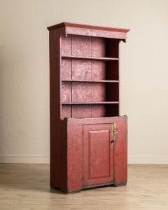 Early American Red Painted Stepback Cupboard, 19th Century