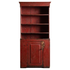 Early American Red Painted Stepback Cupboard, 19th Century
