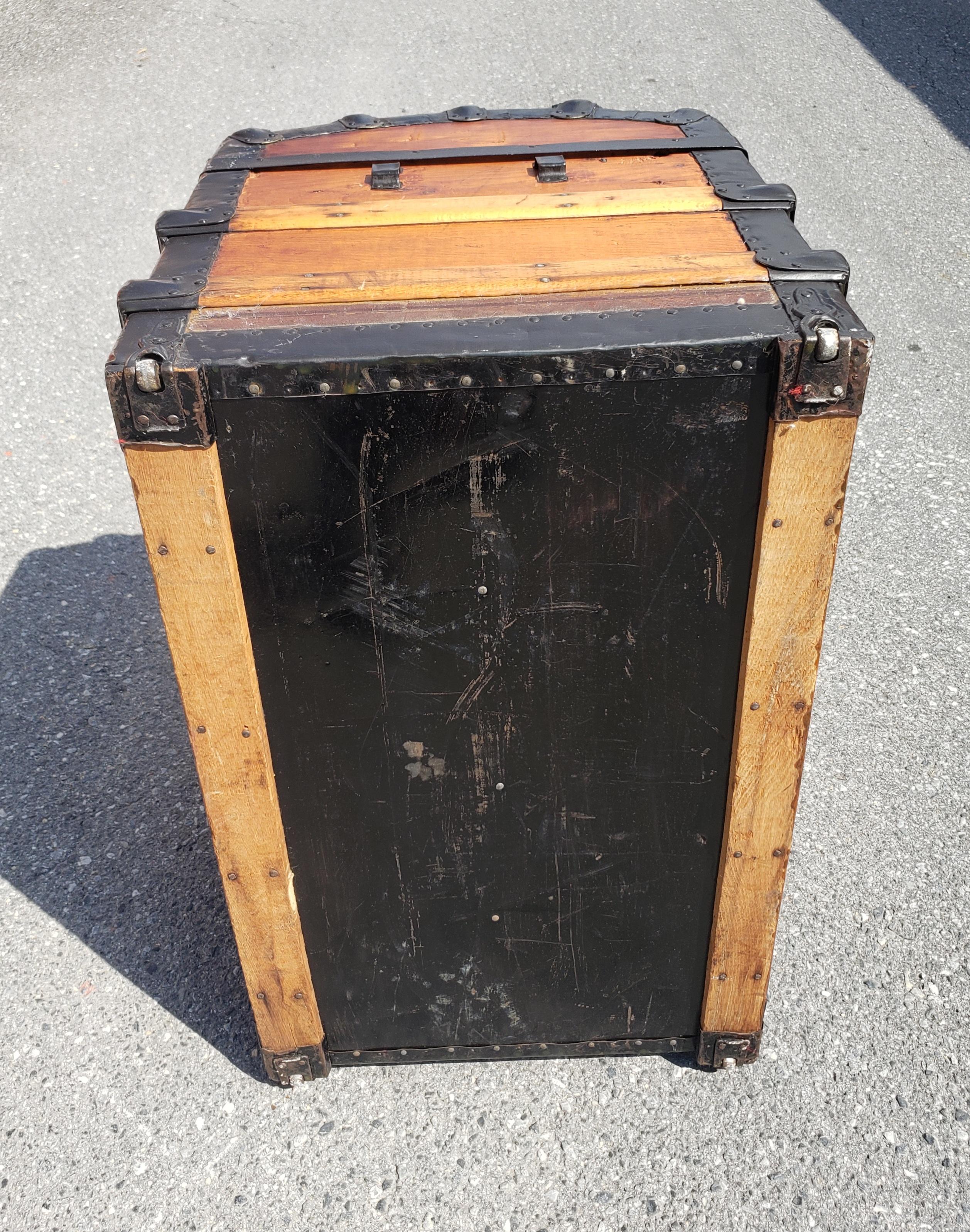 20th Century Early American Refinished Dome Top  Pine and Metal Blanket Trunk, Circa 1900s For Sale