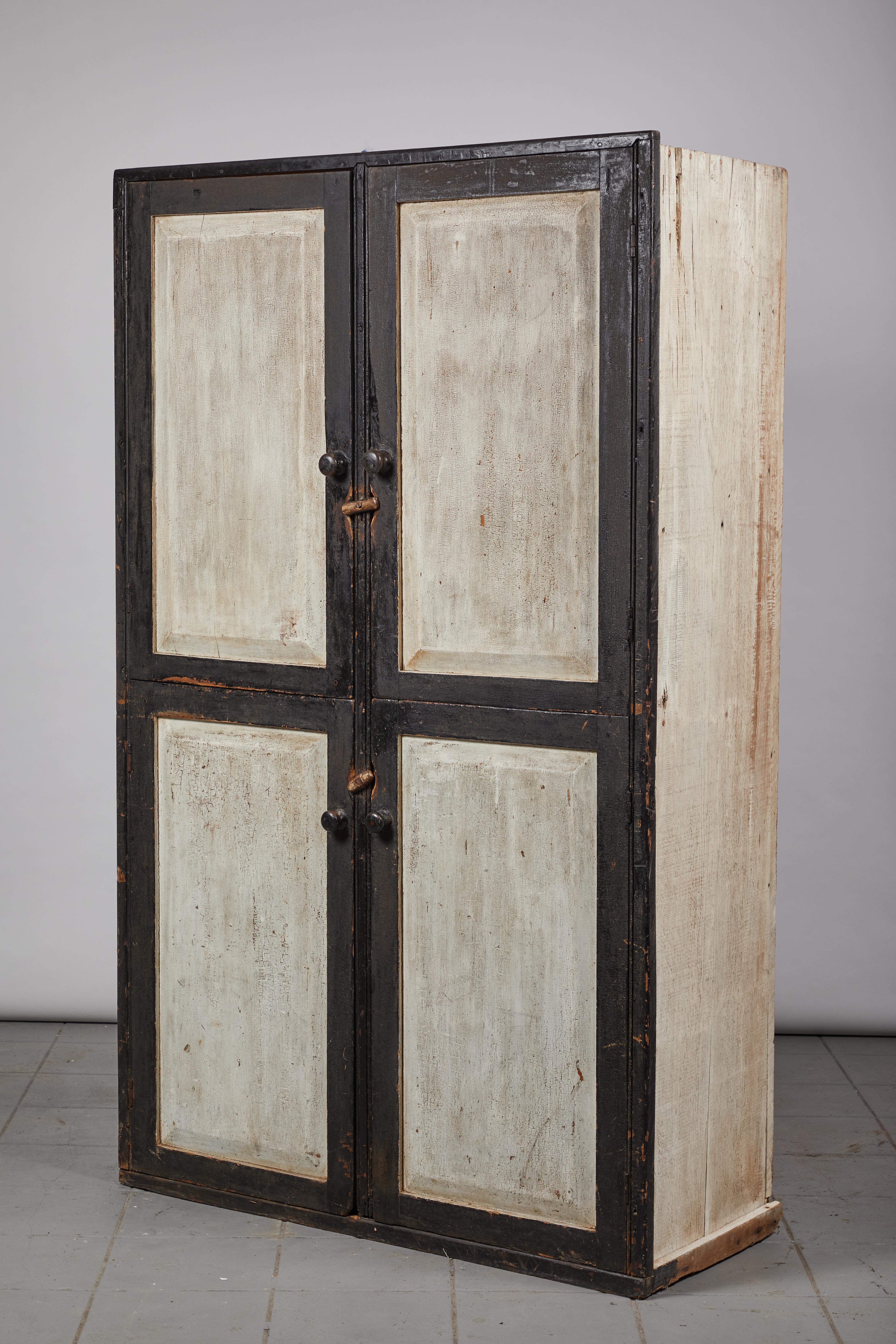 Early American Rustic Black and White Four-Door Cabinet 1